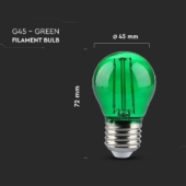 Kép 2/5 - V-TAC 2W E27 zöld filament G45 LED égő - SKU 217411