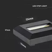 Kép 2/11 - V-TAC 2W fekete LED lépcsővilágítás, szögletes, IP65, meleg fehér - SKU 1323