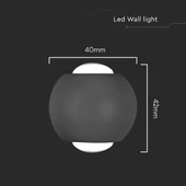 V-TAC 2W kültéri fali COB LED lámpa, 2 irányú gömb, fekete házzal, meleg fehér - SKU 10584