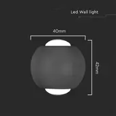 Kép 3/6 - V-TAC 2W kültéri fali COB LED lámpa, 2 irányú gömb, fekete házzal, természetes fehér - SKU 10586