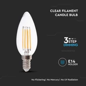 V-TAC 3 lépésben dimmelhető 4W E14 meleg fehér filament C35 LED égő, 100 Lm/W - SKU 6848