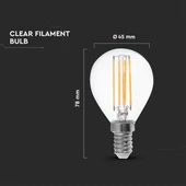 V-TAC 3 lépésben dimmelhető 4W E14 meleg fehér filament P45 LED égő, 100 Lm/W - SKU 6846