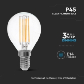 Kép 3/5 - V-TAC 3 lépésben dimmelhető 4W E14 meleg fehér filament P45 LED égő, 100 Lm/W - SKU 6846