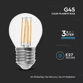 Kép 3/5 - V-TAC 3 lépésben dimmelhető 4W E27 meleg fehér filament G45 LED égő, 100 Lm/W - SKU 6847