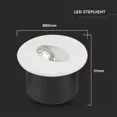 Kép 2/6 - V-TAC 3W beltéri COB LED lépcsővilágítás, kerek, meleg fehér, 90 Lm/W - SKU 211207