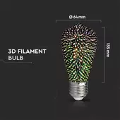 Kép 2/5 - V-TAC 3W E27 meleg fehér 3D hatású filament ST64 LED égő - SKU 212705