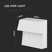 Kép 2/8 - V-TAC 3W fehér LED lépcsővilágítás, szögletes, IP65, természetes fehér, 100 Lm/W - SKU 121403