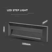 Kép 2/8 - V-TAC 3W fekete LED lépcsővilágítás, IP65, természetes fehér - SKU 211328