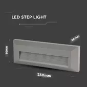 Kép 2/7 - V-TAC 3W szürke LED lépcsővilágítás, IP65, természetes fehér - SKU 211330