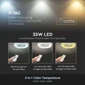 V-TAC 45W mennyezeti ventilátor, változtatható színhőmérséklettel - SKU 7935