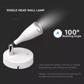 V-TAC 4.5W beltéri fehér fali LED lámpa kapcsolóval, természetes fehér - SKU 8677