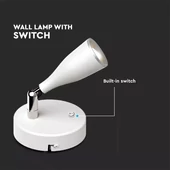 V-TAC 4.5W beltéri fehér fali LED lámpa kapcsolóval, természetes fehér - SKU 8677