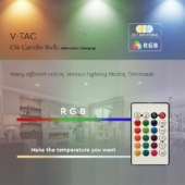 Kép 5/9 - V-TAC 4.8W E14 RGB+ Meleg fehér C37 gyertya LED égő, 24 gombos távirányítóval  - SKU 2926