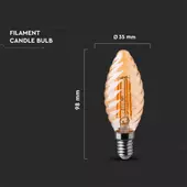 Kép 2/5 - V-TAC 4W borostyán E14 meleg fehér filament C35 LED csavart gyertya égő - SKU 217115