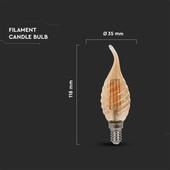 Kép 2/5 - V-TAC 4W borostyán E14 meleg fehér filament C35 LED csavart gyertyaláng égő - SKU 217116