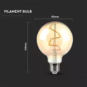 Kép 3/6 - V-TAC 4W borostyán E27 meleg fehér filament G95 LED égő - SKU 217146