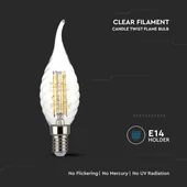 V-TAC 4W E14 hideg fehér filament C35 LED csavart gyertyaláng égő - SKU 214432