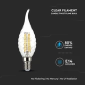 V-TAC 4W E14 hideg fehér filament LED csavart gyertyaláng égő - SKU 4432