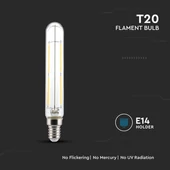 V-TAC 4W E14 hideg fehér filament T20 LED égő - SKU 212703
