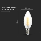 Kép 2/6 - V-TAC 4W E14 meleg fehér dimmelhető filament C35 LED csavart gyertya égő - SKU 214367