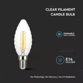 Kép 4/6 - V-TAC 4W E14 meleg fehér dimmelhető filament C35 LED csavart gyertya égő - SKU 214367