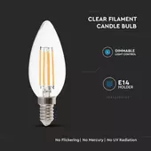 Kép 3/5 - V-TAC 4W E14 meleg fehér dimmelhető filament gyertya LED égő - SKU 2870