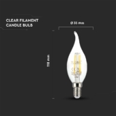 Kép 2/5 - V-TAC 4W E14 meleg fehér filament C35 LED gyertyaláng égő - SKU 214302