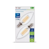Kép 1/6 - V-TAC 4W E14 meleg fehér filament LED gyertya égő csomag (2 db) - SKU 7365