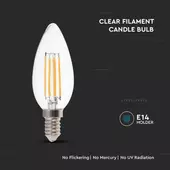 Kép 3/5 - V-TAC 4W E14 meleg fehér filament LED gyertya égő - SKU 214301