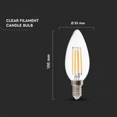 V-TAC 4W E14 meleg fehér filament LED gyertya égő - SKU 4301