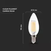 Kép 2/5 - V-TAC 4W E14 természetes fehér filament C35 LED gyertya égő - SKU 214413