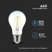 Kép 3/4 - V-TAC 4W E27 hideg fehér filament LED égő - SKU 7120