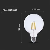 V-TAC 4W E27 meleg fehér filament G125 LED égő, 210 Lm/W - SKU 2992