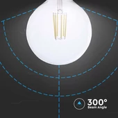 V-TAC 4W E27 meleg fehér filament G125 LED égő, 210 Lm/W - SKU 2992