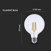 Kép 3/7 - V-TAC 4W E27 természetes fehér filament G125 LED égő, 210 Lm/W - SKU 2993