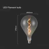 V-TAC 4W füstözött E27 A160 filament LED égő, meleg fehér - SKU 23167