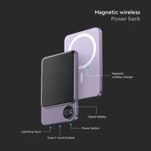 V-TAC 5000mAh ultravékony powerbank, Magsafe és vezeték nélküli töltéssel, Lila - SKU 7851