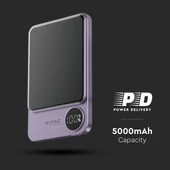 V-TAC 5000mAh ultravékony powerbank, Magsafe és vezeték nélküli töltéssel, Lila - SKU 7851