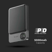 V-TAC 5000mAh ultravékony powerbank, Magsafe és vezeték nélküli töltéssel, Space grey - SKU 7850