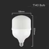 Kép 2/6 - V-TAC 50W E27 hideg fehér T140 LED égő + E27-E40 foglalatadapter - SKU 23575