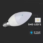 Kép 3/8 - V-TAC 5.5W dimmelhető E14 természetes fehér C37 LED gyertya égő - SKU 2120186