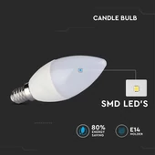 V-TAC 5.5W E14 hideg fehér LED gyertya égő - SKU 42411