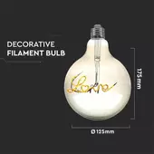 Kép 2/6 - V-TAC 5W borostyán E27 meleg fehér filament LED égő - SKU 2700