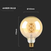 Kép 3/6 - V-TAC 5W borostyán E27 meleg fehér, spirál filament, G125 LED égő - SKU 217216