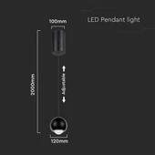 V-TAC 5W gömbcsillár, fekete házzal, meleg fehér, 100 Lm/W - SKU 10341