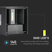 V-TAC 5W kültéri, fekete, szögletes, fali LED lámpa természetes fehér, 140 Lm/W  - SKU 217087