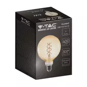 Kép 2/6 - V-TAC 6W borostyán E27 meleg fehér, kettős spirál filament G125 LED égő - SKU 217328