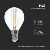 Kép 4/5 - V-TAC 6W E14 hideg fehér filament P45 LED égő, 100Lm/W - SKU 2847