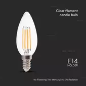 Kép 3/5 - V-TAC 6W E14 meleg fehér filament C37 gyertya LED égő, 130 Lm/W - SKU 212848