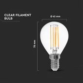 V-TAC 6W E14 természetes fehér filament P45 LED égő, 100Lm/W - SKU 2846